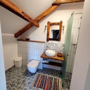 łazienka z umywalką i toaletą w obiekcie Kasztanówka - dom gościnny na Podlasiu, agroturystyka w mieście Szepietowo