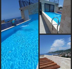 a collage of three pictures of a swimming pool at Bosfor Hotel in Dobra Voda
