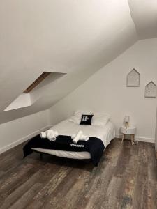 a bedroom with a bed in a white room at Le charmeur des dames proche Loire à vélo in La Ville-aux-Dames
