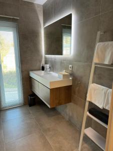 een badkamer met een wastafel en een spiegel bij Cervus in Durbuy