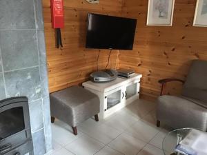 un soggiorno con TV, 2 sedie e una TV di Koli Country Club a Hattusaari