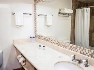 un baño con lavabo y ducha en Hotel Armida Guaymas, en Guaymas 37 fotos más