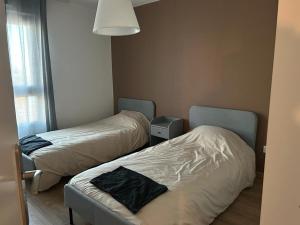 a room with two beds and a lamp at 2 bedroom Apartment + Parking in Saint-Denis