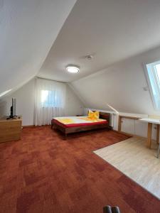 フリードリヒスハーフェンにあるPE Loft Centralのベッドとテレビが備わる広い客室です。