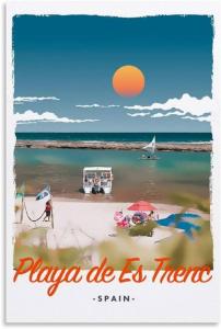 een poster van een strand met uitzicht op de oceaan bij Bed&Breakfast Las Salinas House Private Rooms in Ses Salines