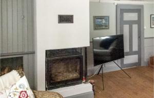 sala de estar con chimenea y TV de pantalla plana en Nice Home In Klubbcken With Sauna, 