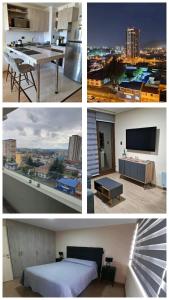 a collage of pictures of a kitchen and a living room at Departamento Centro Lynch II in Temuco