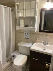 邁阿密的住宿－Beds & Sheets DOWNTOWN，浴室配有白色卫生间和盥洗盆。