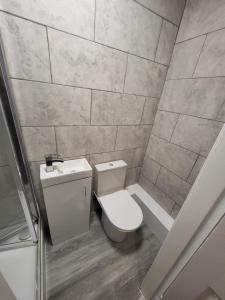 ミドルズブラにあるHutton Lodgeのトイレと洗面台のある小さなバスルーム