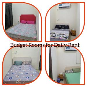 two pictures of two beds in a room at Budget Hostel Rooms in Al Ain
