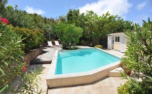a swimming pool in a garden with trees at Saint Barth Villa 7 in Pointe Milou