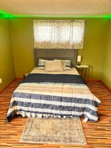 a bed in a green room with a large bed sidx sidx sidx at Cozy Apartments In Cheektowaga in Cheektowaga