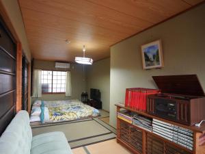 Sala de estar con cama y TV en Kaikoan, en Kioto