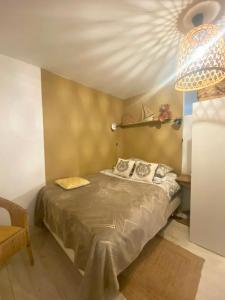 1 dormitorio con 1 cama grande y techo en Cosy Appartement 4 pers à 200 m Plage et commerce La cabane64 en Biarritz