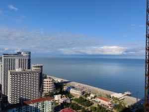 - une vue aérienne sur la ville et l'océan dans l'établissement Beachfront Apartments Batumi, à Batoumi