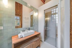 W łazience znajduje się umywalka i prysznic. w obiekcie Écrin exclusif au sein d'un château en Bourgogne w mieście Bretenière