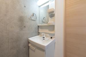 La salle de bains est pourvue d'un lavabo et d'un miroir. dans l'établissement Ferio Kamata, à Tokyo