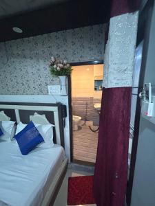 瓦拉納西的住宿－Hotel Ankit Near Assi Ghat，一间卧室配有一张床,浴室设有卫生间