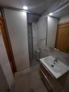 een badkamer met een wastafel en een douche bij Apartamentos Sudestada in Logroño
