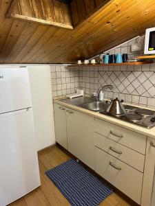 uma cozinha com um lavatório e uma bancada em La mansarda di melo em Catânia