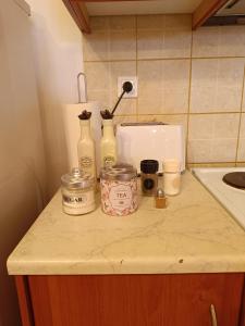 阿拉霍瓦的住宿－Delphion House，厨房柜台上装有两瓶和罐子