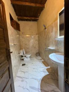 a bathroom with two toilets and a sink and a tub at Stamps Siwa Oasis in Siwa