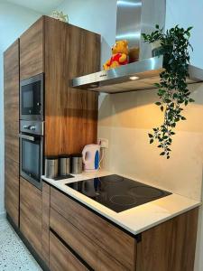 a kitchen with a stove top oven in a kitchen at Heart of Valletta - Apartment in Valletta