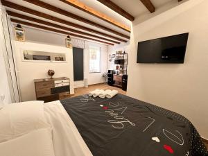 CA.FOSCARI في ميلانو: غرفة نوم بسرير وتلفزيون بشاشة مسطحة