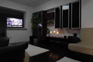 uma sala de estar com um sofá e uma televisão em Exclusive Apartment em Giurgiu