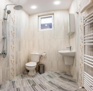 a bathroom with a toilet and a sink at Къща за гости Оскови in Velingrad +10 photos
