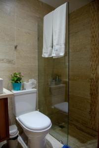 a bathroom with a toilet and a shower at Riviera Azul Playa Dorada in San Felipe de Puerto Plata