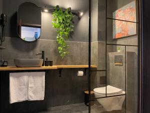 a bathroom with a sink and a mirror at 1320 Apartments in Sibiu +24 photos