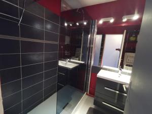 łazienka z dwiema umywalkami i lustrem w obiekcie 176 Indes Galantes G91 w Cap d'Agde