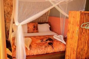 安博塞利的住宿－Amanya 2-Bed Lioness Family Tent in Amboseli，一间卧室配有一张带天蓬的床