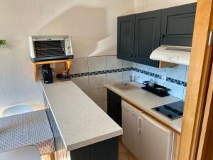 a small kitchen with a sink and a microwave at Studio 2/4 personnes - Centre village in La Clusaz