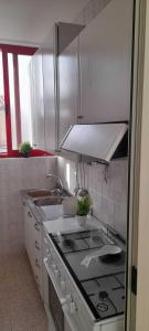a kitchen with a stove and a sink at Villa Rifla Attico in Lizzano