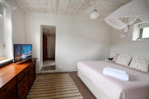 1 dormitorio con 1 cama y TV de pantalla plana en Devlin's Cottage en Cape Bridgewater