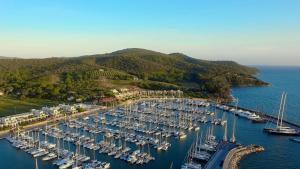 an aerial view of a marina with many boats at Marina di Scarlino Resort in Puntone di Scarlino