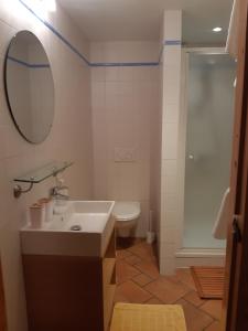 a bathroom with a sink and a toilet and a mirror at Au Coin des Fagnes in Jalhay