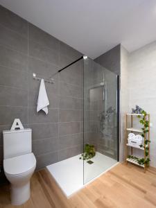 a bathroom with a shower stall and a toilet at Somos Genius! Siéntete como en casa, en el corazón de Tarragona in Tarragona