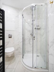 uma casa de banho com um chuveiro e um WC. em Le Haut Cloquais - SereniStay em Metz
