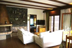 - un salon avec un canapé et une cheminée dans l'établissement Villa Olga, à Gérone