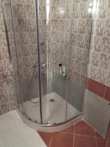 La salle de bains est pourvue d'une douche avec une porte en verre. dans l'établissement HR Liberdade, à Sarria