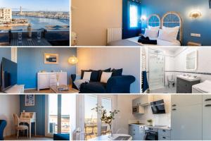 un collage di foto di una camera d'albergo di La Petite Venise a Sète