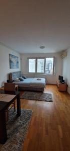 um quarto grande com uma cama e um sofá em Anchy Apartment em Belgrado