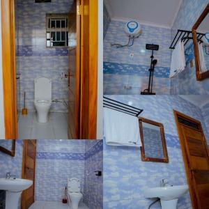 three pictures of a bathroom with a toilet and a sink at KIGALI HOME SWEET HOME APARTMENTS in Kigali