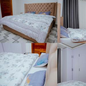 three pictures of a bedroom with two beds at KIGALI HOME SWEET HOME APARTMENTS in Kigali