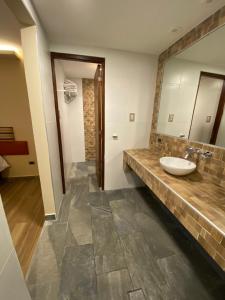 uma casa de banho com um lavatório e um espelho em Adobe Suites em Salta