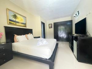 1 dormitorio con 1 cama y TV de pantalla plana en Hotel Brisa, en Punta Cana