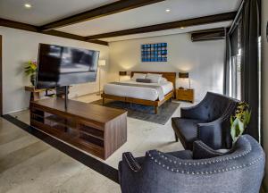 a bedroom with a bed and a flat screen tv at MX Grand Suites in Mexico City